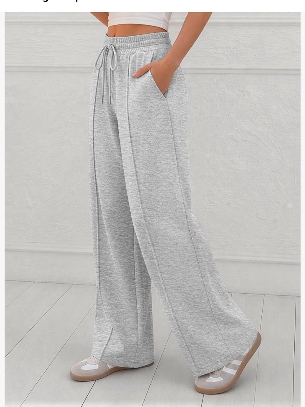 Everyday Wide-Leg Drawstring Pants - Light Gray